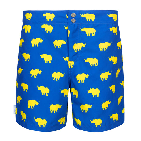 Blue and yellow tailored rhino men's swim shorts trunks swimwear
