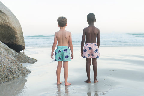 Boys Turtle Mint & Navy Swim Shorts