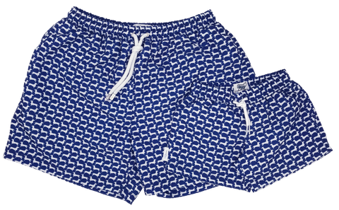 Galago Joe Kids Navy and White Small Print Dachshund Swim shorts